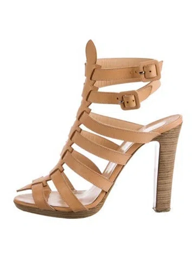 Pre-owned Christian Louboutin Leather Cutout Accent Gladiator Sandals In Neutral