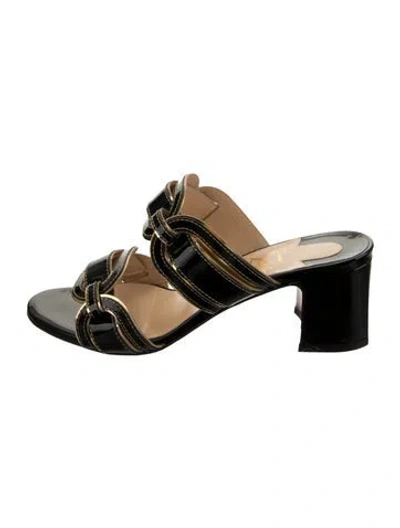Pre-owned Christian Louboutin Leather Cutout Accent Slides In Black