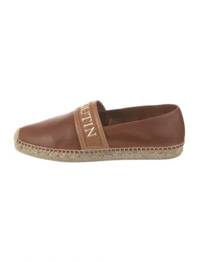 Pre-owned Christian Louboutin Leather Embroidered Accent Espadrilles In Brown