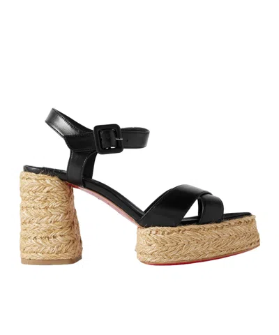 Christian Louboutin Leather Espadrille Platform Sandals In Black