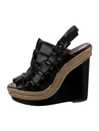 Pre-owned Christian Louboutin Leather Espadrilles In Black