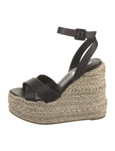 Pre-owned Christian Louboutin Leather Espadrilles In Black