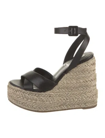 Pre-owned Christian Louboutin Leather Espadrilles In Black