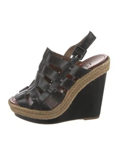 Pre-owned Christian Louboutin Leather Espadrilles In Black