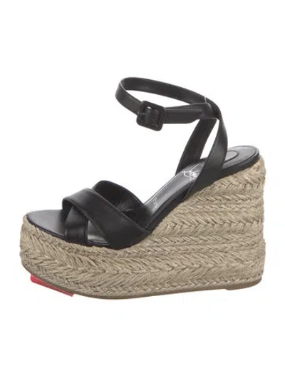 Pre-owned Christian Louboutin Leather Espadrilles In Black