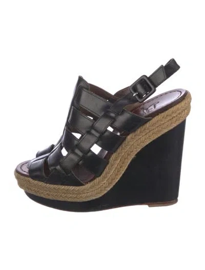 Pre-owned Christian Louboutin Leather Espadrilles In Black