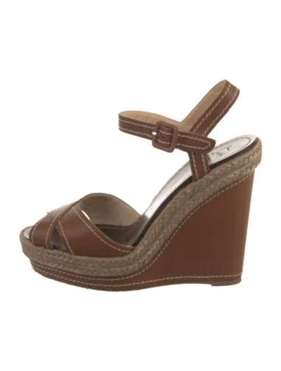 Pre-owned Christian Louboutin Leather Espadrilles In Brown