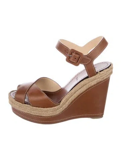 Pre-owned Christian Louboutin Leather Espadrilles In Brown