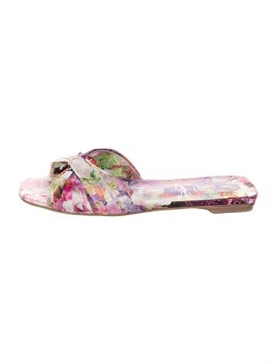 Pre-owned Christian Louboutin Leather Floral Print Slides In Pink