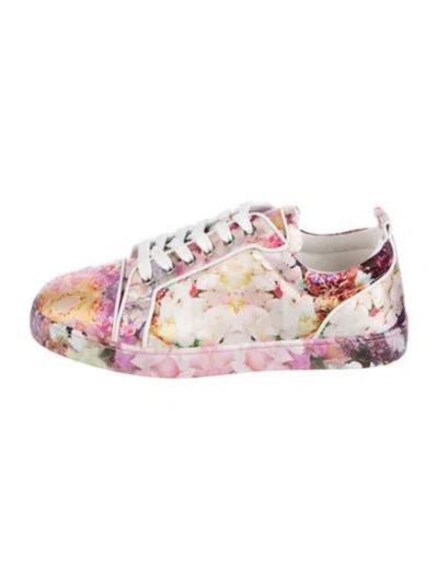 Pre-owned Christian Louboutin Leather Floral Print Sneakers In Pink