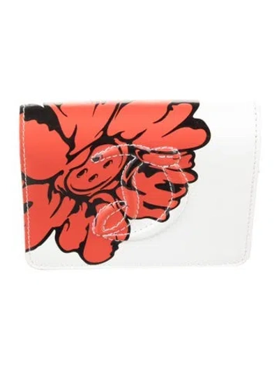 Pre-owned Christian Louboutin Leather Floral Print Wallet In White