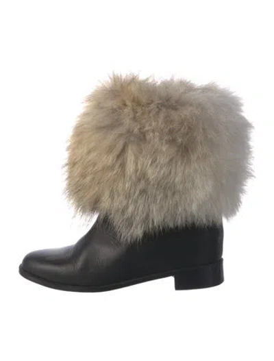 Pre-owned Christian Louboutin Leather Fur Trim Boots In Black