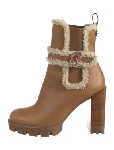 Pre-owned Christian Louboutin Leather Fur Trim Boots In Neutral