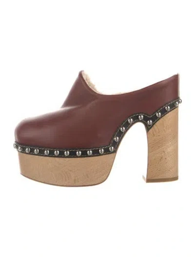 Pre-owned Christian Louboutin Leather Fur Trim Mules In Burgundy