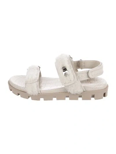 Pre-owned Christian Louboutin Leather Fur Trim Sandals In Neutral