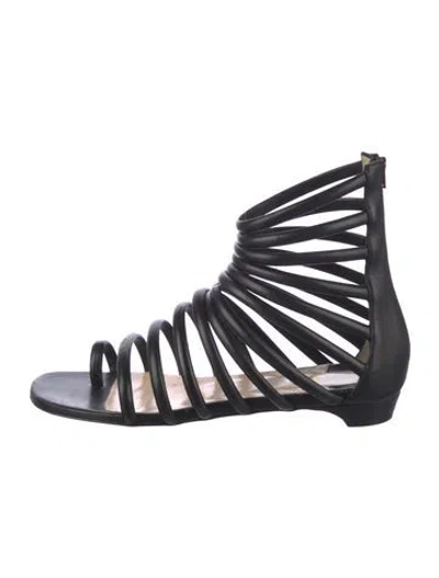 Pre-owned Christian Louboutin Leather Gladiator Sandals In Black