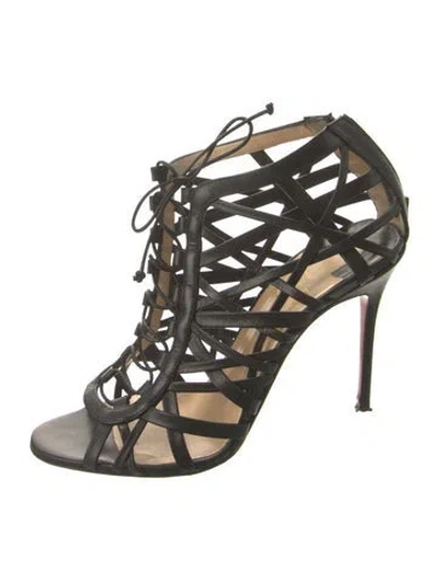 Pre-owned Christian Louboutin Leather Gladiator Sandals In Black