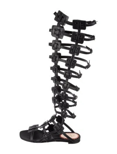 Pre-owned Christian Louboutin Leather Gladiator Sandals In Black