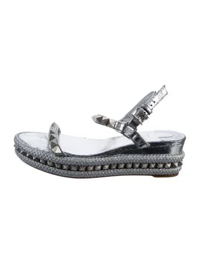 Pre-owned Christian Louboutin Leather Glitter Accents Espadrilles In Silver