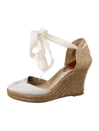 Pre-owned Christian Louboutin Leather Glitter Accents Espadrilles In White