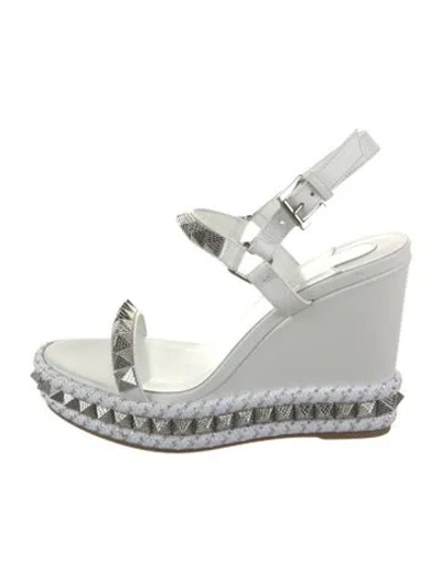 Pre-owned Christian Louboutin Leather Glitter Accents Espadrilles In White