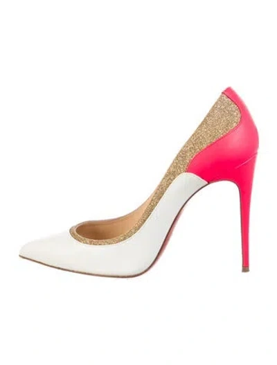 Pre-owned Christian Louboutin Leather Glitter Accents Pumps In White