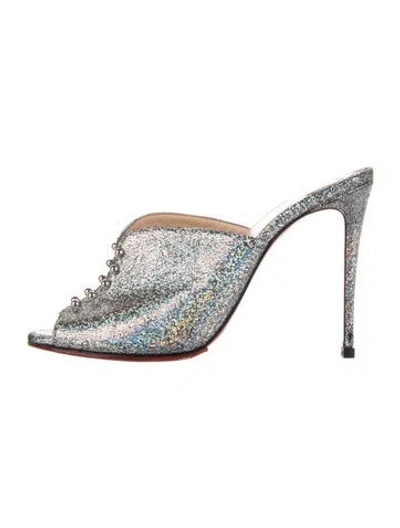 Pre-owned Christian Louboutin Leather Glitter Accents Slides