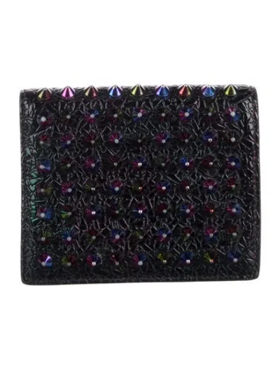 Pre-owned Christian Louboutin Leather Graphic Print Card Holder In Black