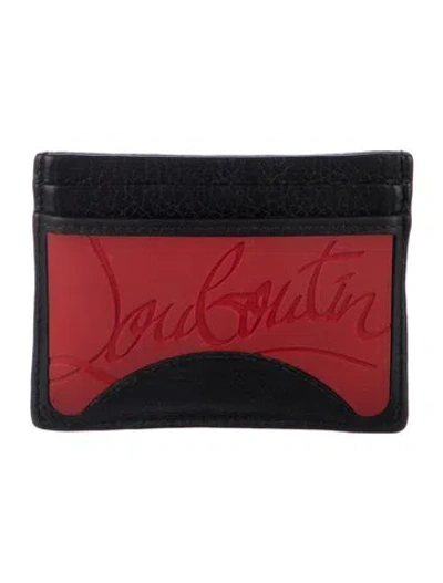 Pre-owned Christian Louboutin Leather Graphic Print Card Holder In Black/red