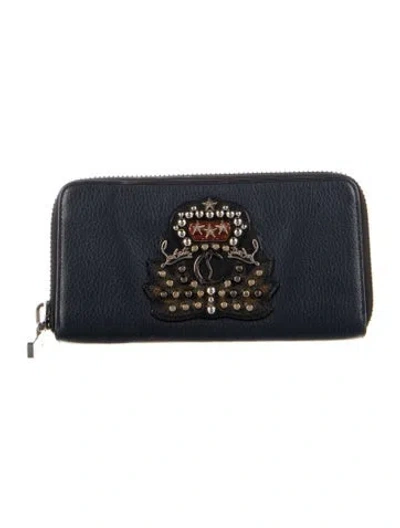 Pre-owned Christian Louboutin Leather Graphic Print Continental Wallet In Blue