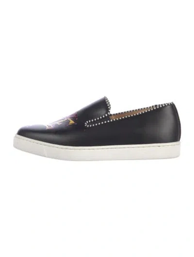 Pre-owned Christian Louboutin Leather Graphic Print Loafers In Black
