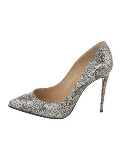 Pre-owned Christian Louboutin Leather Graphic Print Pumps In White