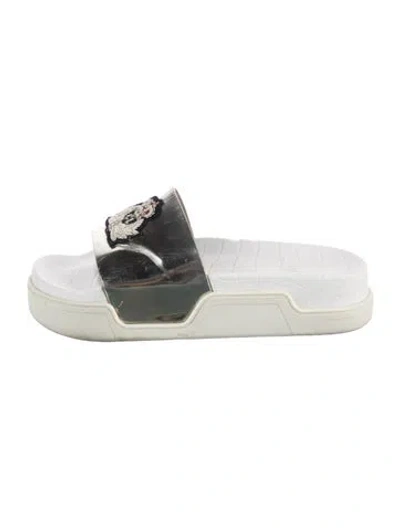 Pre-owned Christian Louboutin Leather Graphic Print Slides In Silver