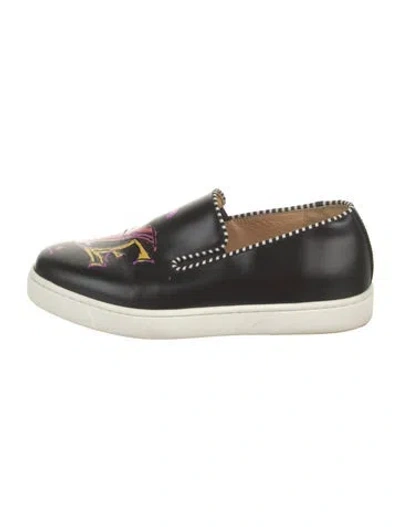 Pre-owned Christian Louboutin Leather Graphic Print Sneakers In Black