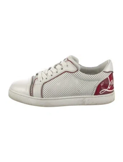 Pre-owned Christian Louboutin Leather Graphic Print Sneakers In White