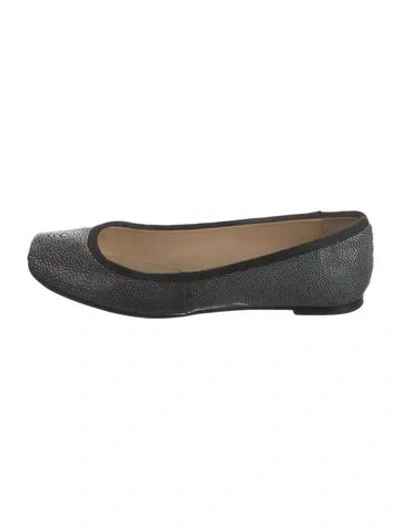 Pre-owned Christian Louboutin Leather Grosgrain Trim Ballet Flats In Gray