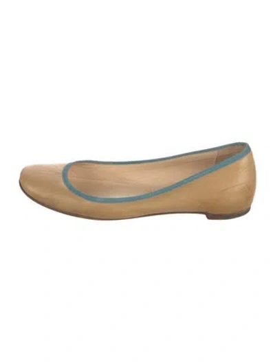 Pre-owned Christian Louboutin Leather Grosgrain Trim Ballet Flats In Neutrals