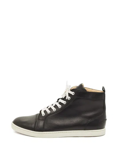 Pre-owned Christian Louboutin Leather High-top Sneakers In Black