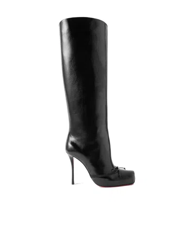 Christian Louboutin Cassia Nodo 100 Leather Knee Boots In Black