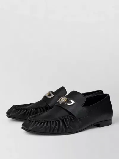 Christian Louboutin Leather Lace Up Loafers Metallic Detail In Black