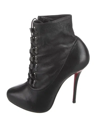 Pre-owned Christian Louboutin Leather Lace-up Boots In Black