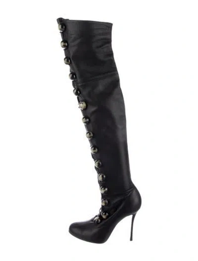 Pre-owned Christian Louboutin Leather Lace-up Boots In Black