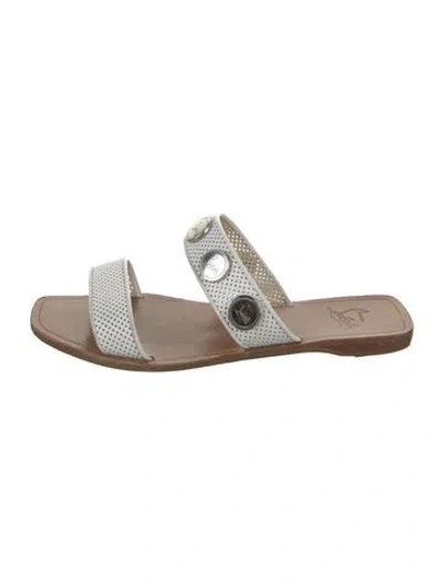 Pre-owned Christian Louboutin Leather Lasercut Accents Slides In White