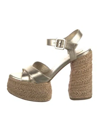 Pre-owned Christian Louboutin Leather Leather Trim Embellishment Espadrilles In Gold