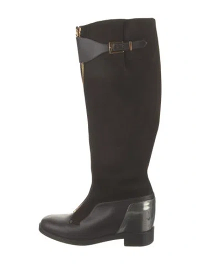 Pre-owned Christian Louboutin Leather Leather Trim Embellishment Riding Boots In Brown