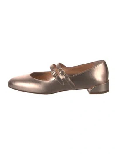 Pre-owned Christian Louboutin Leather Mary Jane Flats In Metallic/neutrals