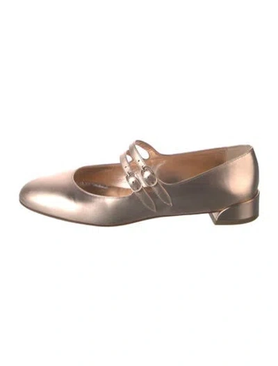 Pre-owned Christian Louboutin Leather Mary Jane Flats In Silver