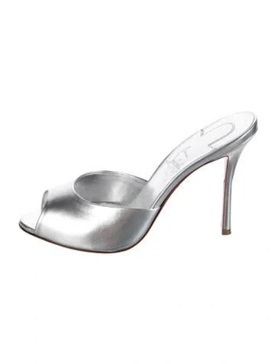 Pre-owned Christian Louboutin Leather Mules In Metallic/silver