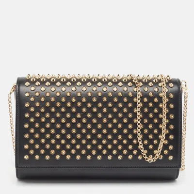 Christian Louboutin Leather Paloma Spiked Chain Clutch In Black