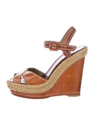 Pre-owned Christian Louboutin Leather Patterned Espadrilles In Brown